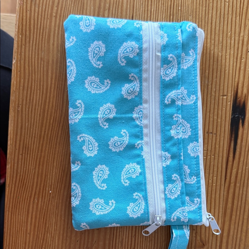 Handmade Blue Paisley Phone and  Zipper Pouch with Wristlet
